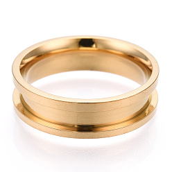 Golden 201 Stainless Steel Grooved Finger Ring Settings, Ring Core Blank, for Inlay Ring Jewelry Making, Golden, Inner Diameter: 18mm