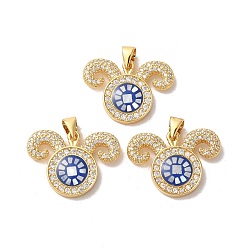 Озёрно--синий Латунные микро проложить кубического циркония подвески, с эмалью и ракушкой, долговечный, без свинца и без кадмия, реальный 18 k позолоченный, овца, Плут синий, 17x23x3 мм, отверстие : 4 мм