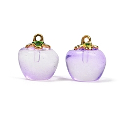 Лиловый Окрашенного распылением стеклянные подвески, с латунной эмалированной фурнитурой, яблоко, сирень, 15.5x13~14 мм, отверстие : 1.4 мм