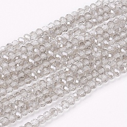 Light Grey Transparent Glass Beads Strands, Faceted, Rondelle, Light Grey, 3x2mm, Hole: 0.8mm, about 185~190pcs/strand, 14.9~16.9 inch(38~44cm)