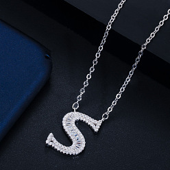 Letter S (with chain) Wife's Romantic Travel Same Style 26 English Alphabet Clavicle Chain Pendant Micro-inlaid Zircon Platinum Plated Necklace
