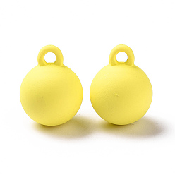 Yellow Acrylic Pendants, Rubberized Style, Round, Yellow, 20.5x16mm, Hole: 3mm