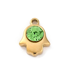 Перидот 304 из нержавеющей стали горный хрусталь подвески, ионное покрытие (ip), реальный 14 k позолоченный, пальмовые прелести, перидот, 17x13.5x5.5 мм, отверстие : 2 мм