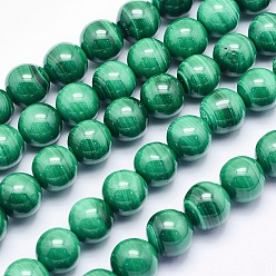 Malachite Natural Malachite Beads Strands, Round, 8mm, Hole: 1mm, about 49pcs/strand, 15.5 inch(39.5cm)