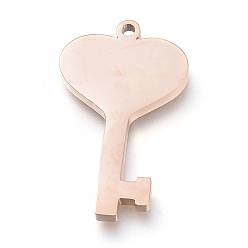 Rose Gold 304 Stainless Steel Pendants, Laser Cut, Heart Key, Rose Gold, 22x13x1.7mm, Hole: 1.2mm