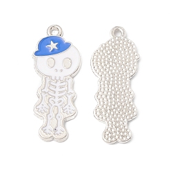 Королевский синий Подвески из эмали и сплава, скелет с подвеской на шапке, платина, королевский синий, 32.5x13x1.4 мм, отверстие : 1.7 мм