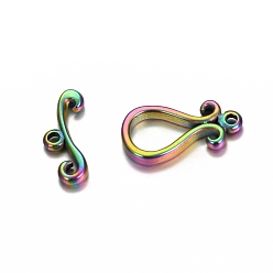 Rainbow Color Ion Plating(IP) 304 Stainless Steel Toggle Clasps, Teardrop, Rainbow Color, teardrop,: 19x10x2.5mm, Hole: 1.6mm, Bar: 7x16.5x2.5mm, Hole: 1.8mm