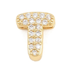 Letter T Латунные микропаве из прозрачного кубического циркония, долговечный, стойки покрытие, без свинца и без кадмия, реальный 18 k позолоченный, Письмо T, 10.5x8.5x4.5 мм, отверстие : 1.5x4.5 мм