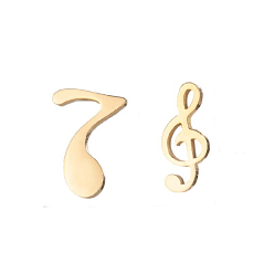 Golden 304 Stainless Steel Music Note Stud Earrings with 316 Stainless Steel Pins, Asymmetrical Earrings for Women, Golden, 10x6mm and 11x5mm