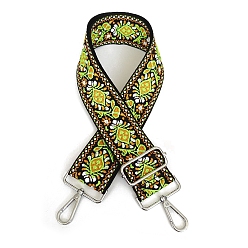 Green Yellow Polyester Jacquard Flower Bag Straps, with Platinum Plated Alloy Swivel Clasps, Green Yellow, 80~130x5cm