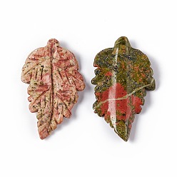 Unakite Natural Unakite Pendants, Leaf Charms, 41.5x25~26x5mm, Hole: 0.8mm