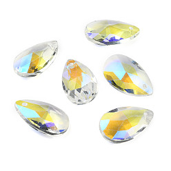 Clear AB Faceted Glass Pendants, Teardrop, Clear AB, 22x13x8.5mm, Hole: 1mm