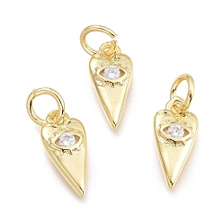 Clear Brass Micro Pave Cubic Zirconia Pendants, with Jump Ring, Heart with Eye, Real 18K Gold Plated, Clear, 12x5.5x2.3mm, Jump Rings: 5x0.8mm, Inner Diameter: 3mm