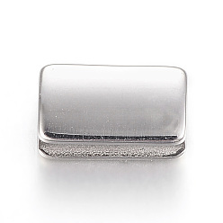 Stainless Steel Color 304 Stainless Steel Slide Charms, Smooth, Rectangle, Stainless Steel Color, 11x6.5x4mm, Hole: 2.5x3mm