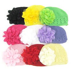 Mixed Color Handmade Crochet Baby Beanie Costume Photography Props, with Cloth Flowers, Mixed Color, 180mm