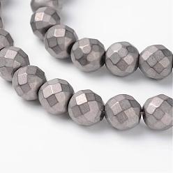 Non-magnetic Hematite Faceted Round Non-Magnetic Synthetic Hematite Beads Strands, Frosted, 8mm, Hole: 1mm, about 52pcs/strand, 15.7 inch