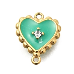 Весенне-зеленый 304 подвески-сердечки из нержавеющей стали с эмалью, с кристально горный хрусталь, ионное покрытие (ip), реальный 14 k позолоченный, весенний зеленый, 12.5x10x3 мм, отверстие : 1 мм