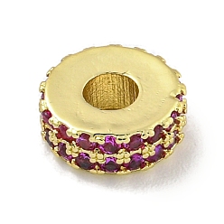 Средний Фиолетово-красный Обшивка стойки латунь с циркониевыми бусинами, долговечный, без свинца и без кадмия, плоско-круглые, реальный 18 k позолоченный, средне фиолетовый красный, 8x3 мм, отверстие : 2.5 мм
