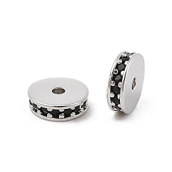 Черный Стойки обшивки латунь микро проложить кубического циркония бусы, долговечный, без свинца и без кадмия, Плоский круглый / диск, Реальная платина, чёрные, 8x2.3 мм, отверстие : 1.2 мм