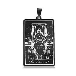 Electrophoresis Black Stainless Steel Pendants, Rectangle with Tarot Pattern, Electrophoresis Black, The Chariot VII, No Size
