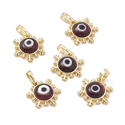 Dark Red Handmade Evil Eye Lampwork Pendants, with Rack Plating Real 18K Gold Plated Brass Findings, Long-Lasting Plated, Snowflake Charm, Dark Red, 15x14x4mm, Hole: 4x6.5mm