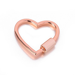 Rose Gold Alloy Heart-shaped Locking Carabiner Clasps, Rose Gold, 30x28mm