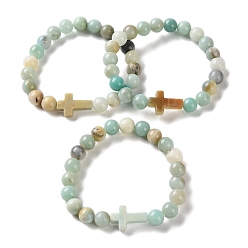 Flower Amazonite Браслеты-кресты и круглые бусины из натурального цветка амазонита, внутренний диаметр: 2-1/8 дюйм (5.5 см)