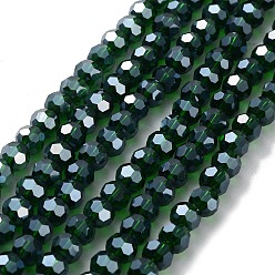Dark Green Electroplate Glass Bead Strands, Pearl Luster Plated, Faceted(32 Facets), Round, Dark Green, 6x5mm