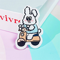 Motorbike White Cute Rabbit Acrylic Lapel Pin, Easter Theme Badge for Corsage Scarf Clothes, White, 30~50mm