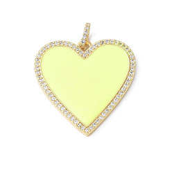 Champagne Gold Латунные микро проложить кубического циркония подвески, с эмалью, сердце, стойки покрытие, долговечный, без свинца и без кадмия, с целью перехода в кольце, шампанское золото, 30.5x30x2 мм, отверстие : 5x3 мм