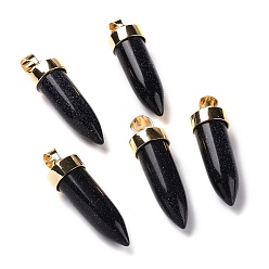 Blue Goldstone Synthetic Blue Goldstone Pointed Pendants, Cone Charms, with Golden Tone Alloy and Iron Findings, 42.5~46x14~15mm, Hole: 8x6mm