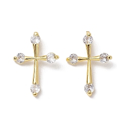 Real 18K Gold Plated Brass Micro Pave Clear Cubic Zirconia Pendants, Cross, Real 18K Gold Plated, 20x14x5mm, Hole: 5x2mm