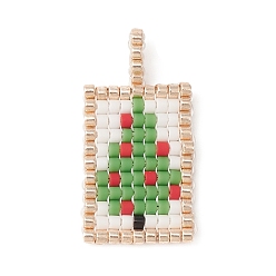 Christmas Tree Handmade Seed Beads, Loom Pattern, Rectangle Pendant, Christmas Tree, 23x13x2mm, Hole: 3x1.5mm