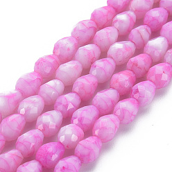 Rose Nacré Cuisson opaque de perles de verre peintes, pierres d'imitation, facette, larme, perle rose, 7.5x6mm, Trou: 1.2mm, Environ 53~54 pcs/chapelet, 15.75 pouces ~ 15.94 pouces (40~40.5 cm)