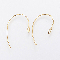 Golden Ion Plating(IP) 304 Stainless Steel Earring Hooks, Ear Wire, Golden, 25x14x4mm, Hole: 3mm, 21 Gauge, Pin: 0.7mm
