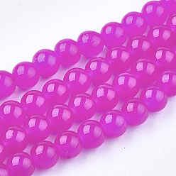 Magenta Baking Painted Imitation Jade Glass Round Bead Strands, Magenta, 8.5~9mm, Hole: 1.5mm, about 105pcs/strand, 31.8 inch