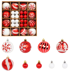 Red Plastic Christmas Ball Pendant Decorations, Christmas Tree Hanging Decorations, Red, 30~60mm, 44pcs/box
