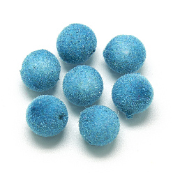 Deep Sky Blue Flocky Acrylic Beads, Round, Deep Sky Blue, 10mm, Hole: 2mm, about 900pcs/500g