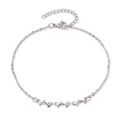 Stainless Steel Color 304 Stainless Steel Dolphin Link Anklets with Cable Chains, Stainless Steel Color, 9 inch(22.7cm)