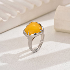 Топаз Нефрит Женское кольцо в форме сердца с натуральным топазом и нефритом, латунные регулируемые кольца, платина, внутренний диаметр: 16~19 мм