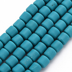 Dark Turquoise Polymer Clay Bead Strands, Column, Dark Turquoise, 5~7x6mm, Hole: 1.5~2mm, about 61~69pcs/strand, 15.74 inch