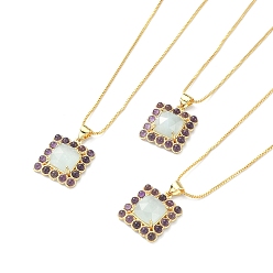 Aquamarine Natural Aquamarine & Amethyst Rectangle Pendant Necklace, Real 18K Gold Plated Brass Jewelry, 17.48~17.68 inch(44.4~44.9cm)