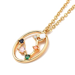 Pisces Colorful Cubic Zirconia Constellation Pendant Necklace, Golden 304 Stainless Steel Jewelry for Women, Pisces, 15.75 inch(40cm)