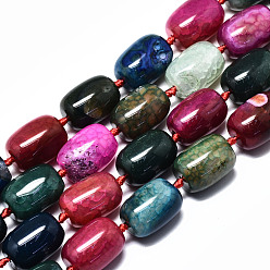 Multi-Color Agate Natural Multi-Color Agate Beads Strands, Crackle Style, Dyed & Heated, Barrel, 19.5~20.5x14.5~15.5mm, Hole: 1.5mm, about 15pcs/strand, 13.58 inch~13.97 inch(34.5~35.5cm)