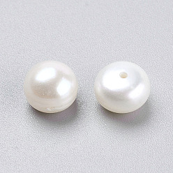 White Grade AA Natural Cultured Freshwater Pearl Beads, Half Drilled Hole, Half Round, White, 7.5~8x5.5~6.5mm, Hole: 1mm