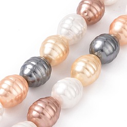 Mixed Color Electroplate Shell Pearl Beads Strands, Potato, Mixed Color, 15~16.5x12~12.5mm, Hole: 0.8mm, about 26pcs/strand, 15.7 inch~16.1 inch(40~41cm) 