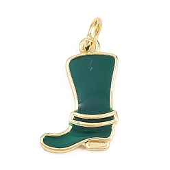 Морско-зеленый Латунь эмаль подвески, подвески в виде ковбойских сапог/туфель, долговечный, стойки покрытие, без свинца и без кадмия, реальный 18 k позолоченный, цвета морской волны, 17x11x2.5 мм, отверстие : 3.4 мм