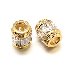 Real 18K Gold Plated Column Brass Micro Pave Cubic Zirconia Large Hole Beads, Lead Free & Nickel Free & Cadmium Free, Clear, Real 18K Gold Plated, 12x10mm, Hole: 5.5mm