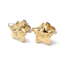 Real 18K Gold Plated Ion Plating(IP) 304 Stainless Steel Stud Earring Findings, with Rhinestone Setting, Star, Real 18K Gold Plated, Fit For 1.5~2mm Rhinetstone, 12.5x12.5mm, Pin: 0.7mm