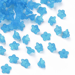 Sky Blue Transparent Acrylic Beads, Flower, Frosted, Sky Blue, 10x5mm, Hole: 1mm, about 4600pcs/500g